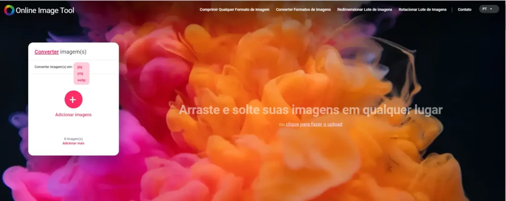 Ferramenta "converter imagem" do Online Image Tool permite converter imagens para webp, png ou jpg.