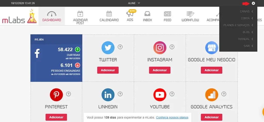 Tela de smartphone mostrando o aplicativo da mLabs aberto, exibindo um gráfico de engajamento do Instagram com diferentes horários e dias da semana.