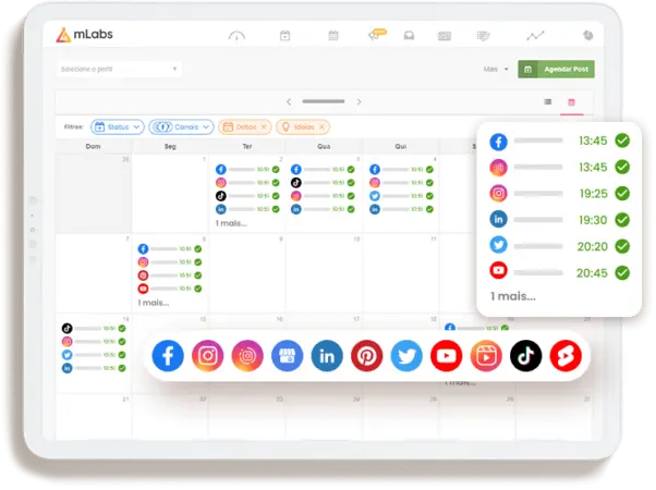 Calendário digital com ícones de redes sociais, mostrando os horários mais ideais para postar no Instagram.

