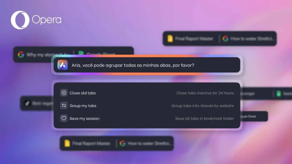 Tela do navegador Opera exibindo o recurso de IA do Opera