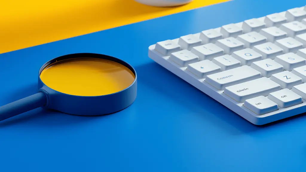 Lupa e teclado representando análise e estratégias de SEO.