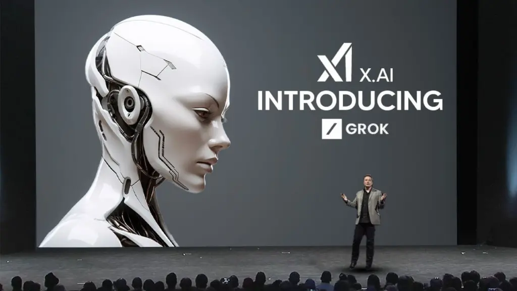 Palestra de lançamento do Grok AI, novo chatbot de Elon Musk.