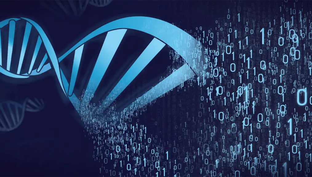 Representação tecnológica de armazenamento de dados com DNA.