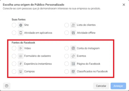 Público personalizado baseado na interação em redes sociais para geração de leads qualificados.
