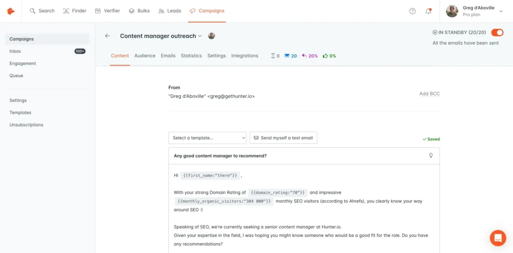 plataforma Hunter para busca e verificação de emails