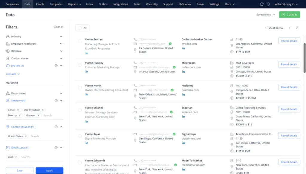 painel da plataforma Reply.io com sequência multicanal e Jason AI

