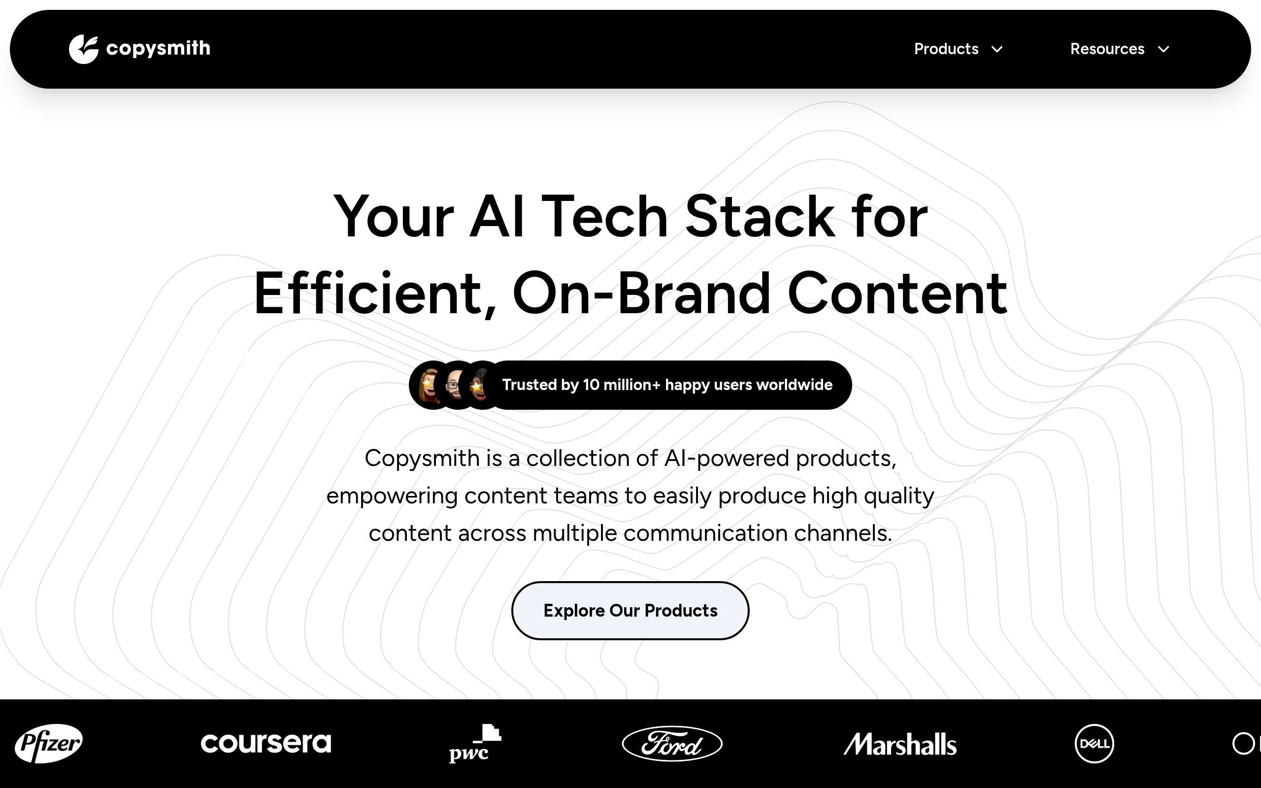 Página inicial do CopySmith — gerador de textos com IA