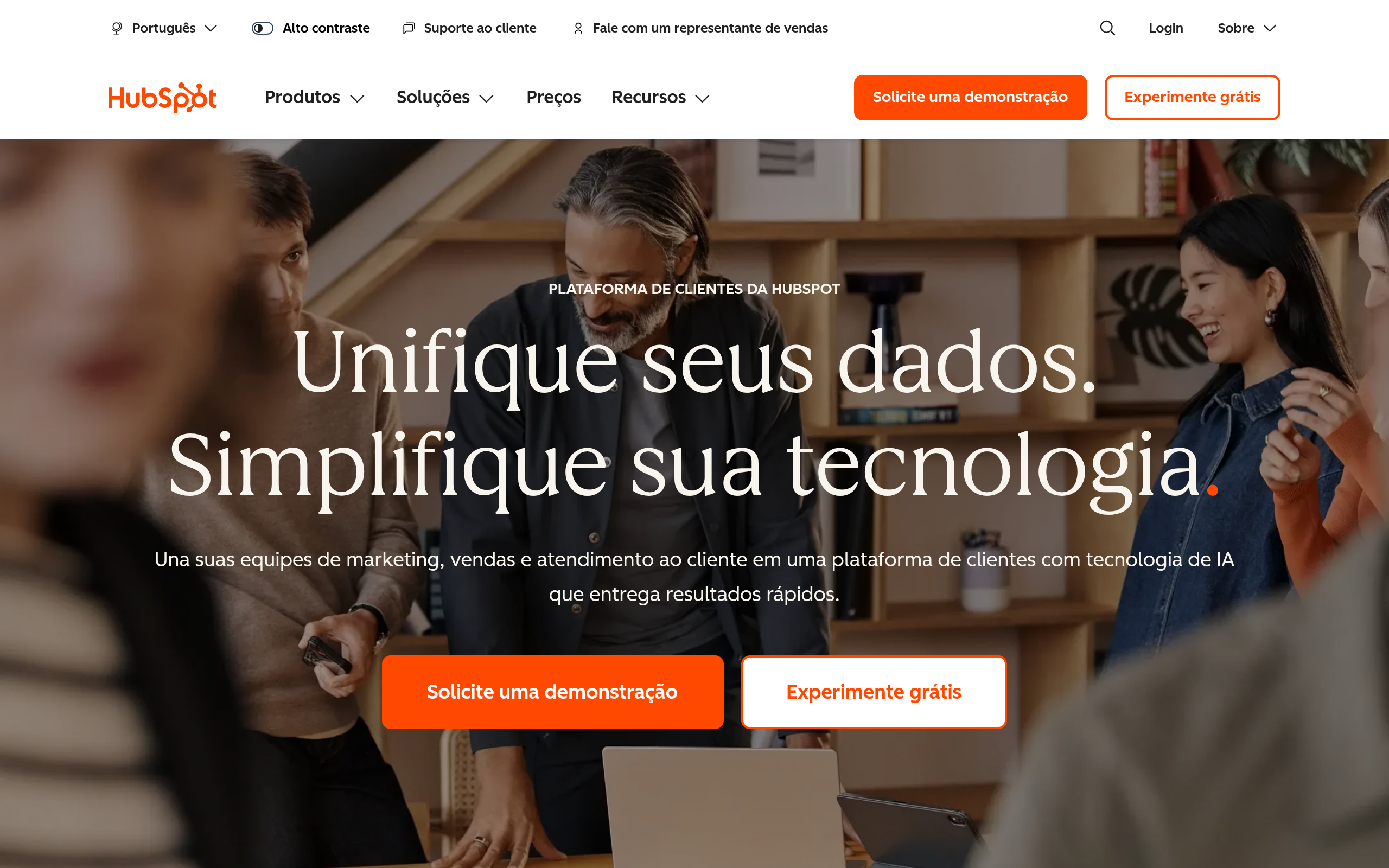 Página inicial do HubSpot Marketing Hub