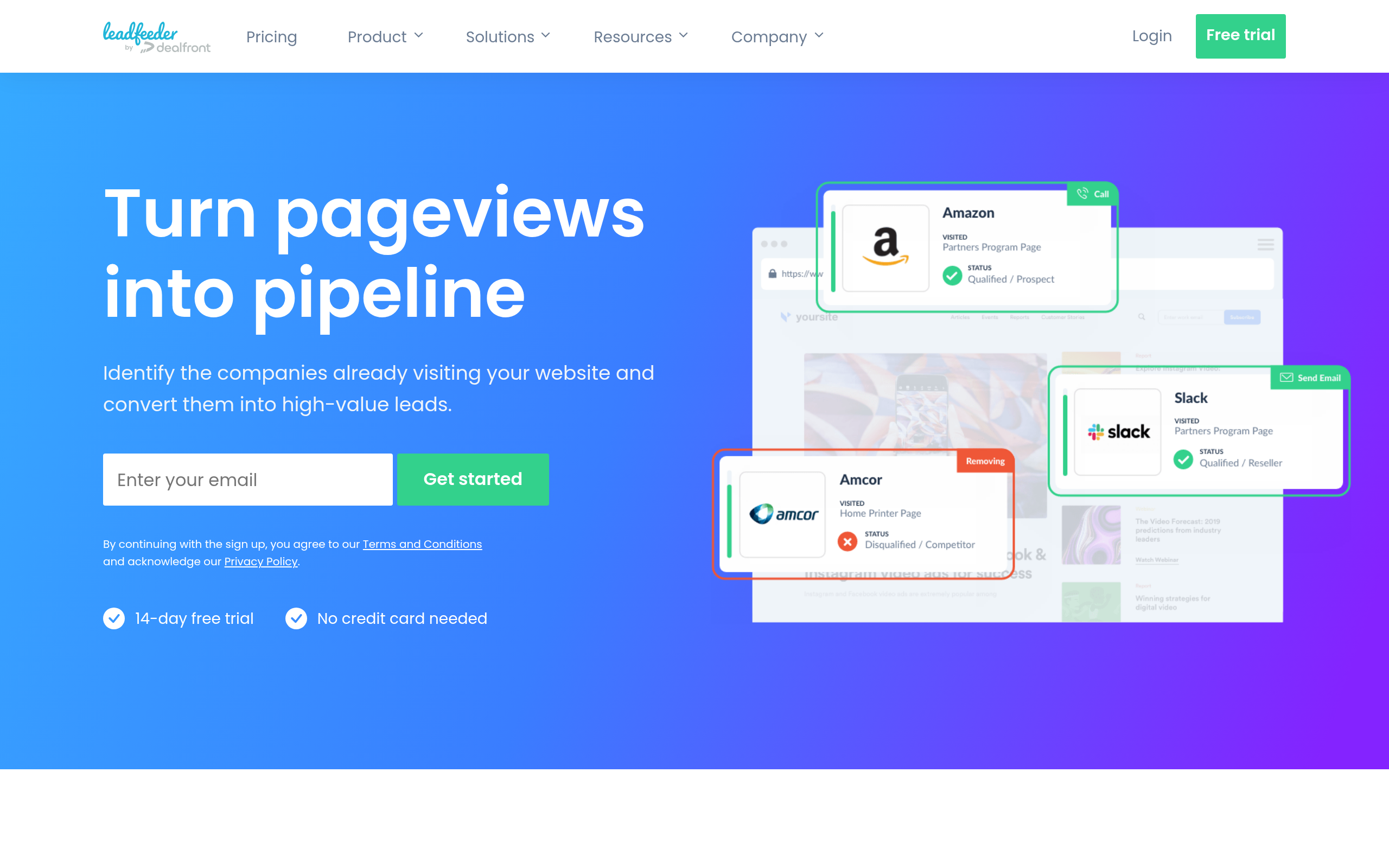 Página inicial do Leadfeeder