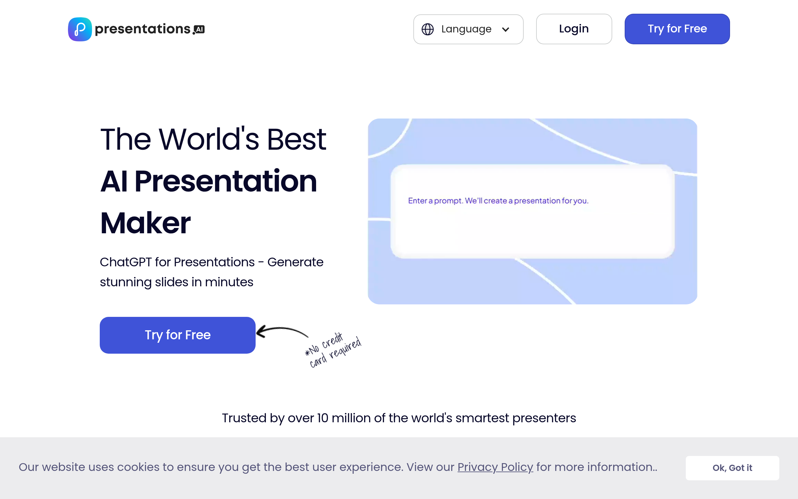 Página inicial do Presentation.ai