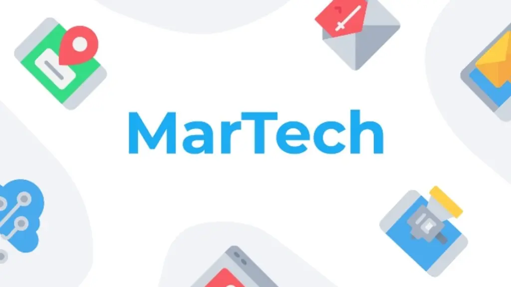 Ilustração conceitual de Martech mostrando tecnologia e marketing integrado.