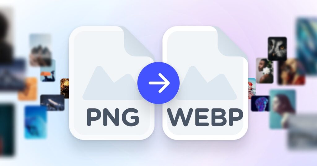 Comparação entre os formatos webp e png, mostrando que o webp é um formato mais leve e com melhor qualidade.