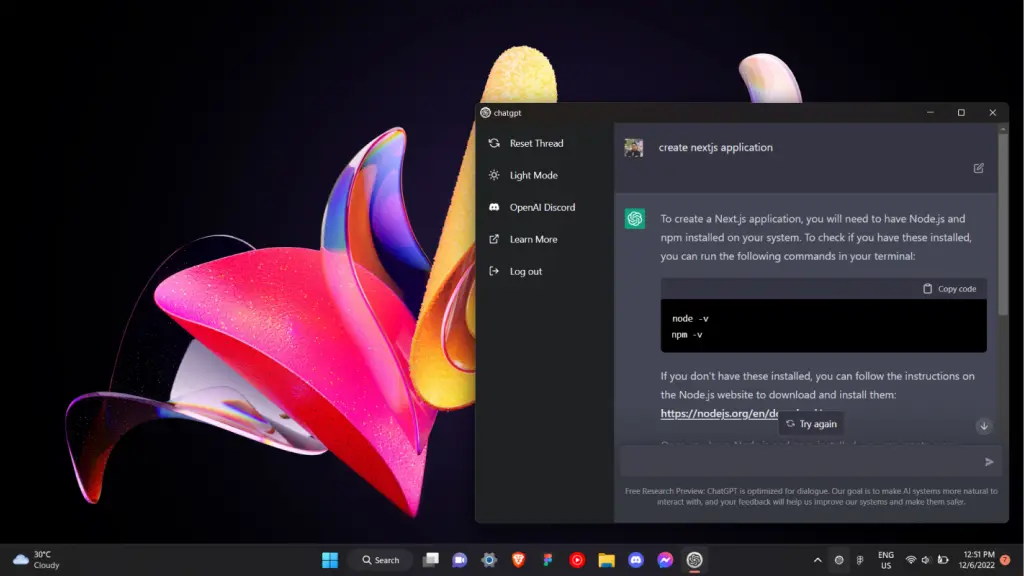  Interface do ChatGPT para desktop da OpenAI