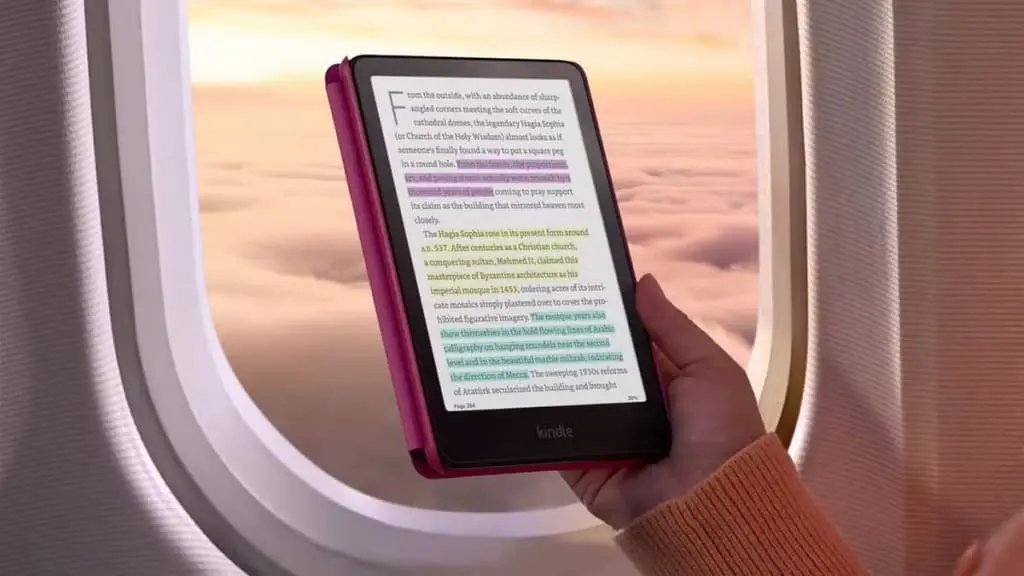Kindle Paperwhite colorido com marcações de texto coloridas