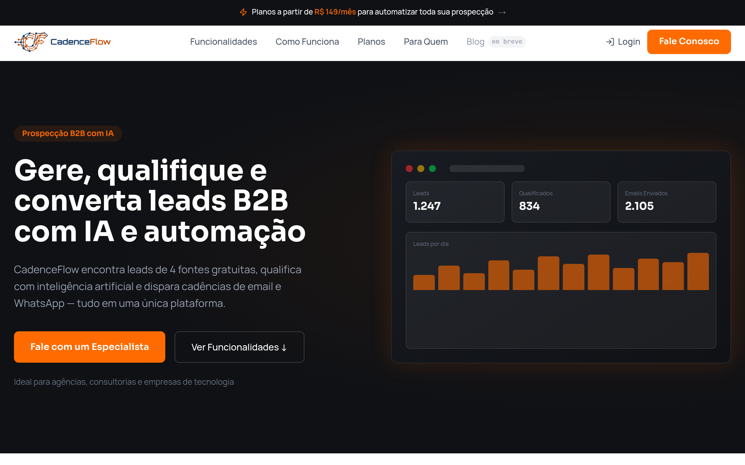 Página inicial do CadenceFlow
