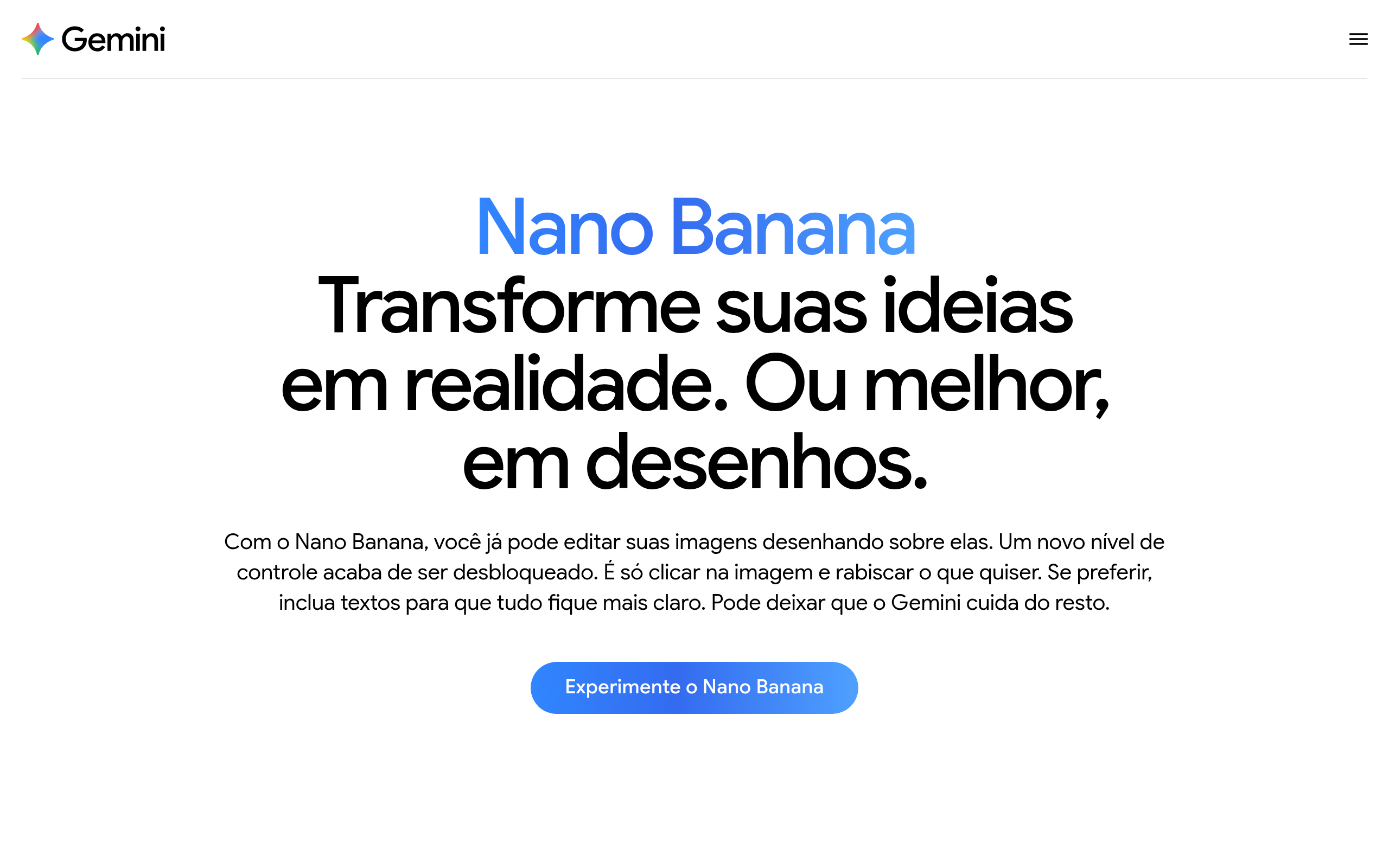 Página inicial do google nano banana